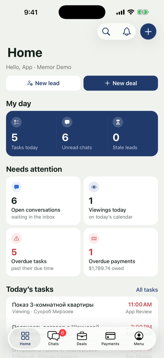 memor.tj on iPhone: today’s tasks and what needs attention